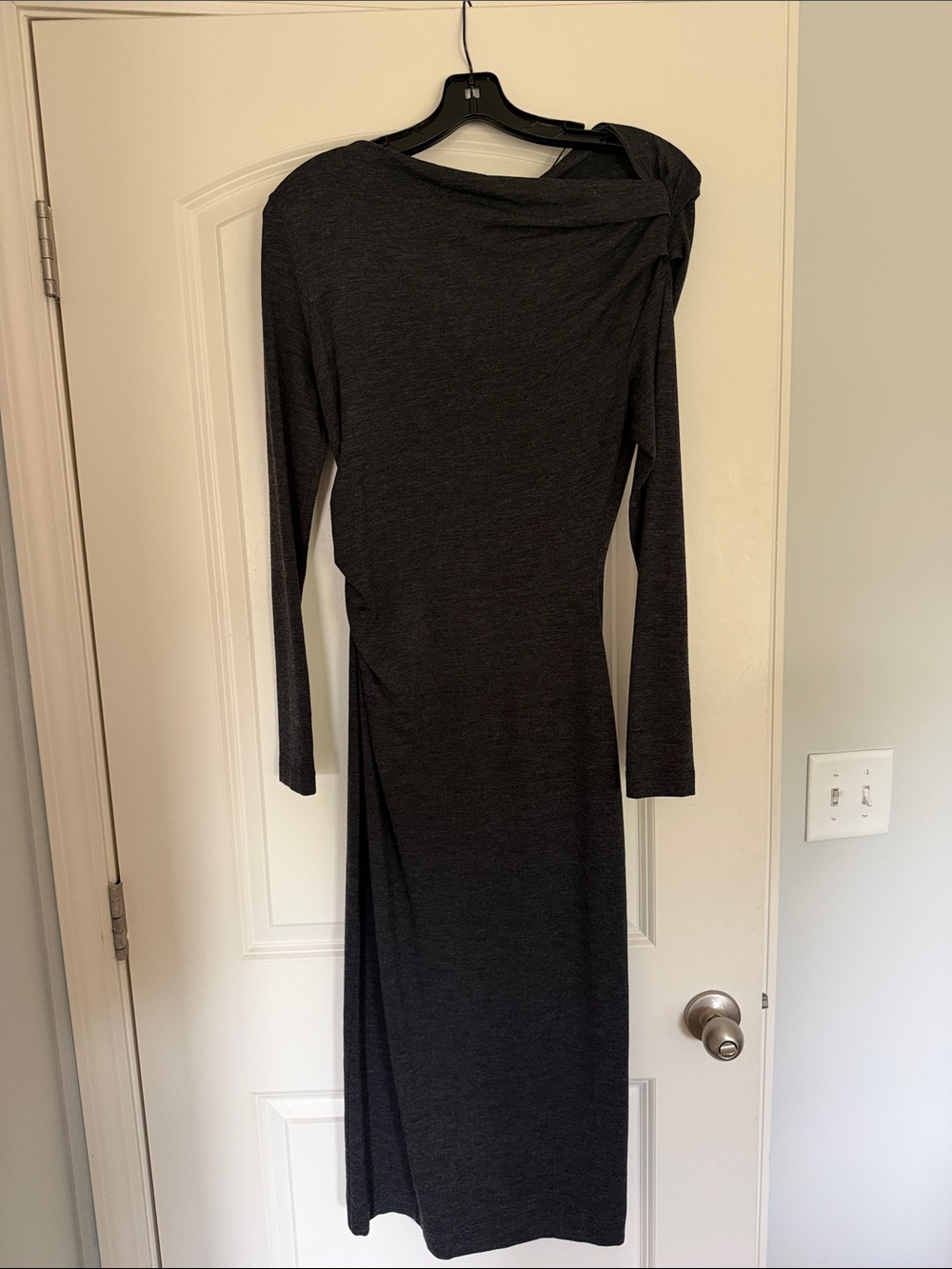 Brunello Cucinelli Dark Gray Long-Sleeve Midi Dress